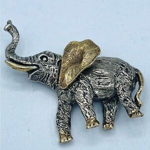 Vintage Signed ART Two Toned Elephant Trunk Up Brooch 2”